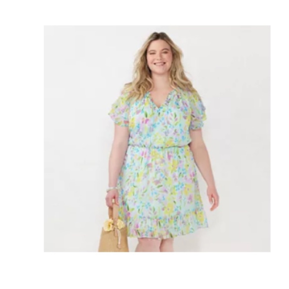 Lauren Conrad Ruffled Fit and Flare Dress Size 2X